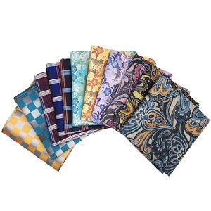 Mens Set of 11 Check Floral Paisley Pocket Squares